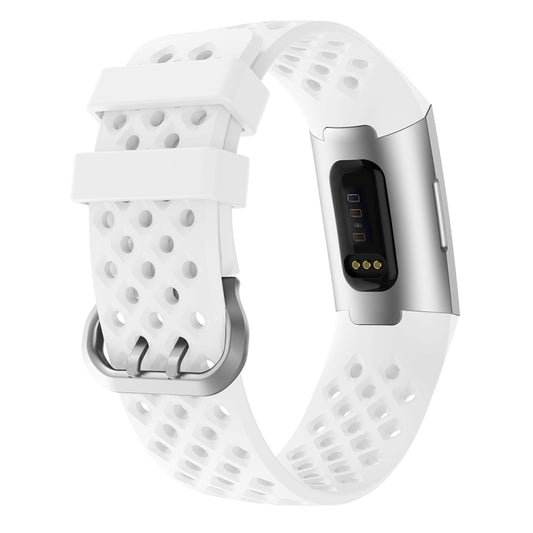 For Fitbit Charge 3 / 4 Hollow Square Silicone Watch Band Wristband(White) by bashfashion