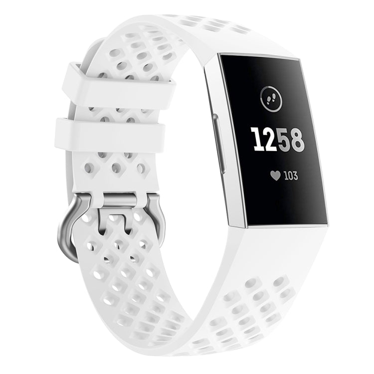 For Fitbit Charge 3 / 4 Hollow Square Silicone Watch Band Wristband(White) by bashfashion