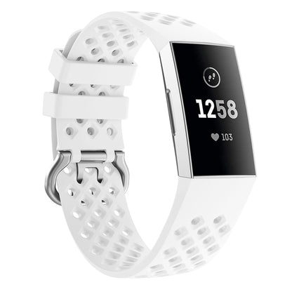 For Fitbit Charge 3 / 4 Hollow Square Silicone Watch Band Wristband(White) by bashfashion