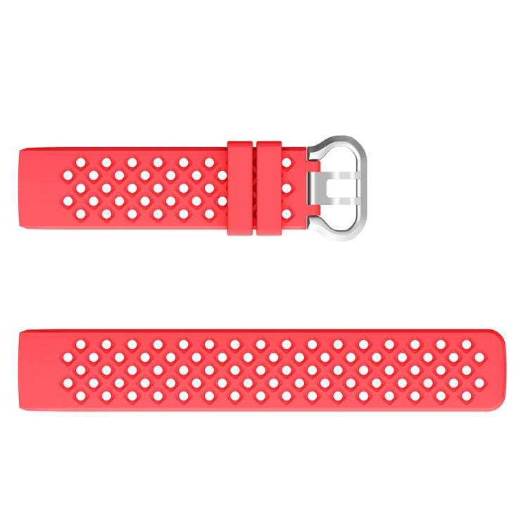 For Fitbit Charge 3 / 4 Hollow Square Silicone Watch Band Wristband(Red) by bashfashion