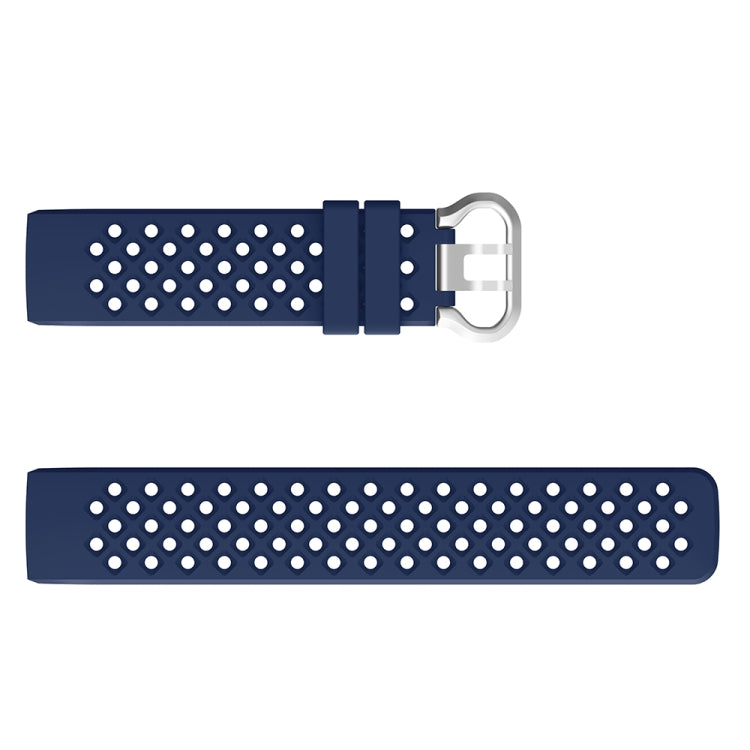 For Fitbit Charge 3 / 4 Hollow Square Silicone Watch Band Wristband(Dark Blue) by bashfashion