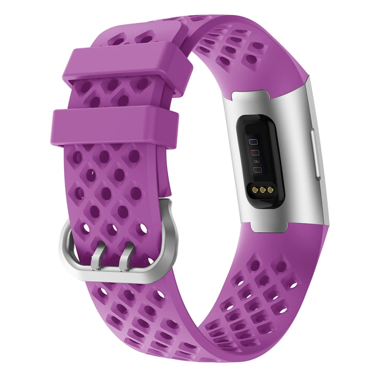 For Fitbit Charge 3 / 4 Hollow Square Silicone Watch Band Wristband(Purple) by bashfashion