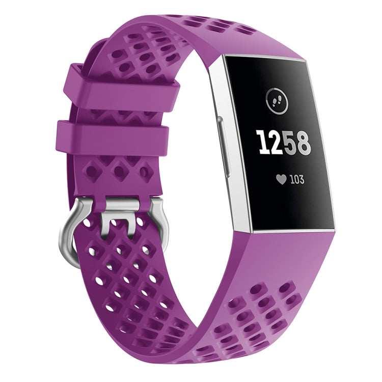 For Fitbit Charge 3 / 4 Hollow Square Silicone Watch Band Wristband(Purple) by bashfashion