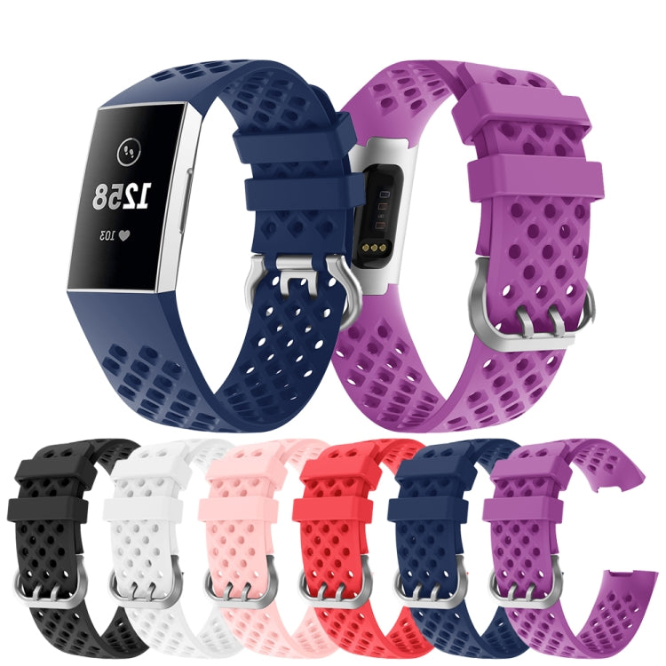 For Fitbit Charge 3 / 4 Hollow Square Silicone Watch Band Wristband(Purple) by bashfashion