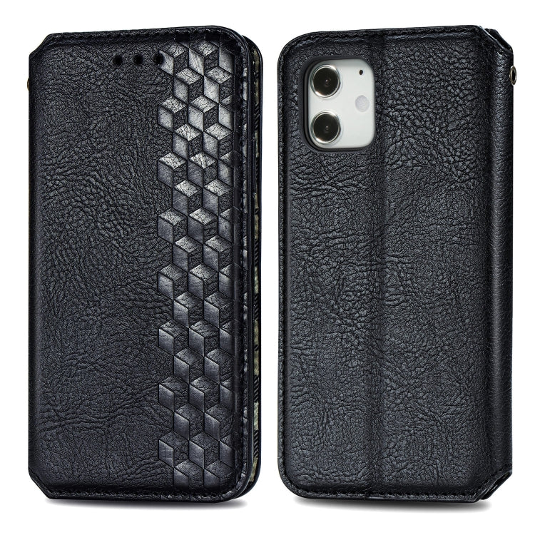 For iPhone 12 Pro Max Cubic Grid Pressed Horizontal Flip Magnetic PU Leather Case with Holder & Card Slots & Wallet(Black) by bashfashion