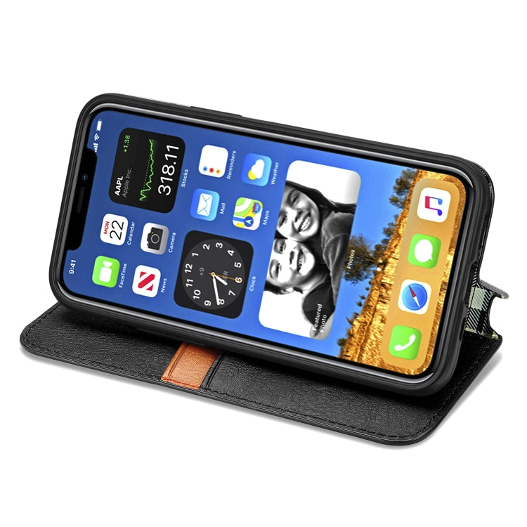 For iPhone 12 Pro Max Cubic Grid Pressed Horizontal Flip Magnetic PU Leather Case with Holder & Card Slots & Wallet(Black) by bashfashion