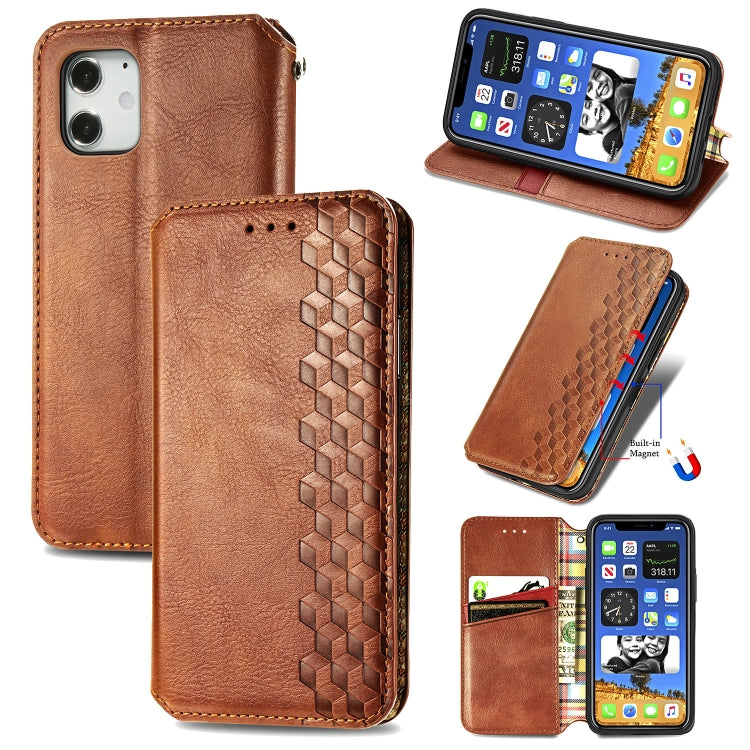 For iPhone 12 Pro Max Cubic Grid Pressed Horizontal Flip Magnetic PU Leather Case with Holder & Card Slots & Wallet(Brown) by bashfashion