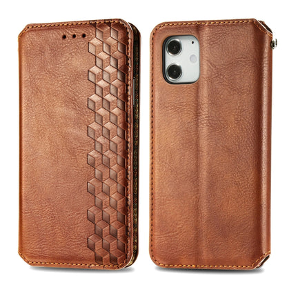 For iPhone 12 Pro Max Cubic Grid Pressed Horizontal Flip Magnetic PU Leather Case with Holder & Card Slots & Wallet(Brown) by bashfashion