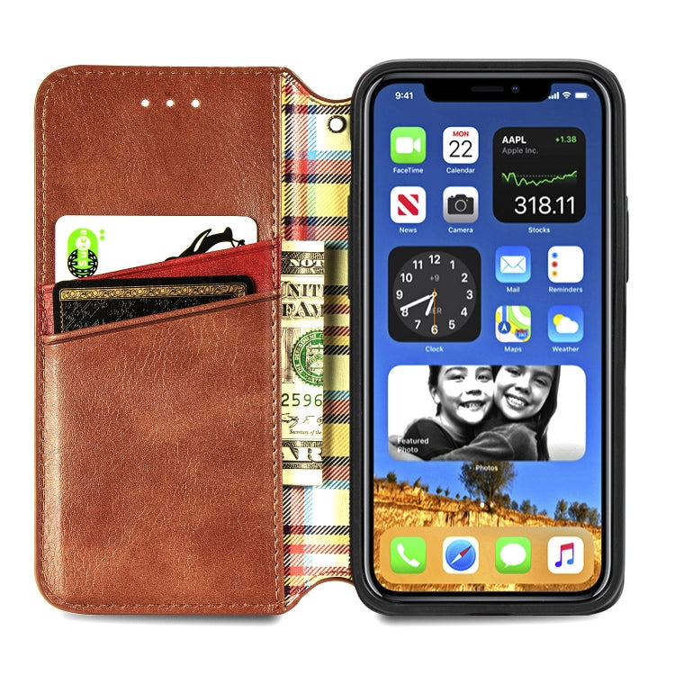 For iPhone 12 Pro Max Cubic Grid Pressed Horizontal Flip Magnetic PU Leather Case with Holder & Card Slots & Wallet(Brown) by bashfashion