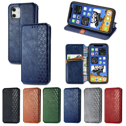 For iPhone 12 Pro Max Cubic Grid Pressed Horizontal Flip Magnetic PU Leather Case with Holder & Card Slots & Wallet(Red) by bashfashion
