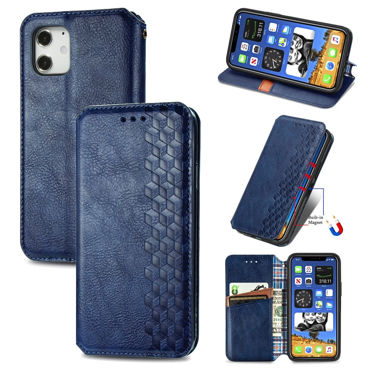 For iPhone 12 Pro Max Cubic Grid Pressed Horizontal Flip Magnetic PU Leather Case with Holder & Card Slots & Wallet(Blue) by bashfashion
