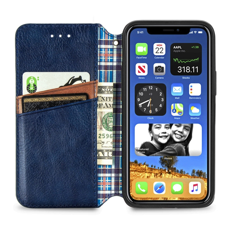 For iPhone 12 Pro Max Cubic Grid Pressed Horizontal Flip Magnetic PU Leather Case with Holder & Card Slots & Wallet(Blue) by bashfashion