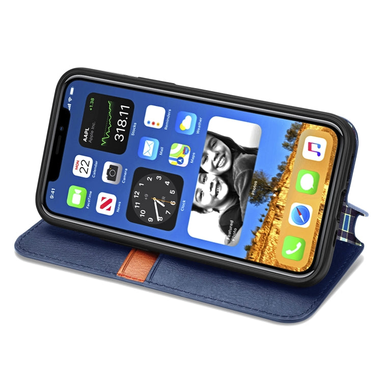 For iPhone 12 Pro Max Cubic Grid Pressed Horizontal Flip Magnetic PU Leather Case with Holder & Card Slots & Wallet(Blue) by bashfashion