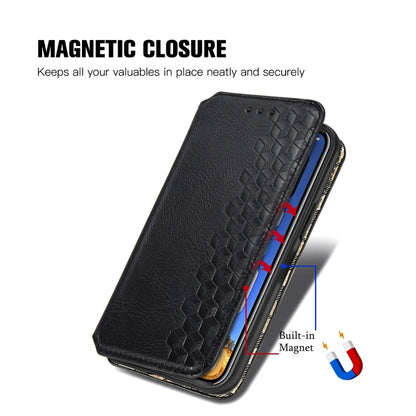 For iPhone 12 Pro Max Cubic Grid Pressed Horizontal Flip Magnetic PU Leather Case with Holder & Card Slots & Wallet(Blue) by bashfashion