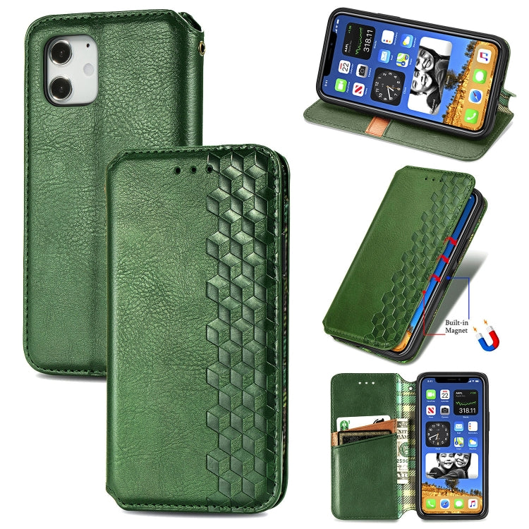 For iPhone 12 Pro Max Cubic Grid Pressed Horizontal Flip Magnetic PU Leather Case with Holder & Card Slots & Wallet(Green) by bashfashion