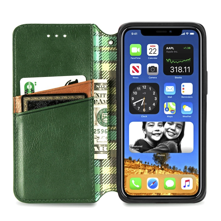 For iPhone 12 Pro Max Cubic Grid Pressed Horizontal Flip Magnetic PU Leather Case with Holder & Card Slots & Wallet(Green) by bashfashion