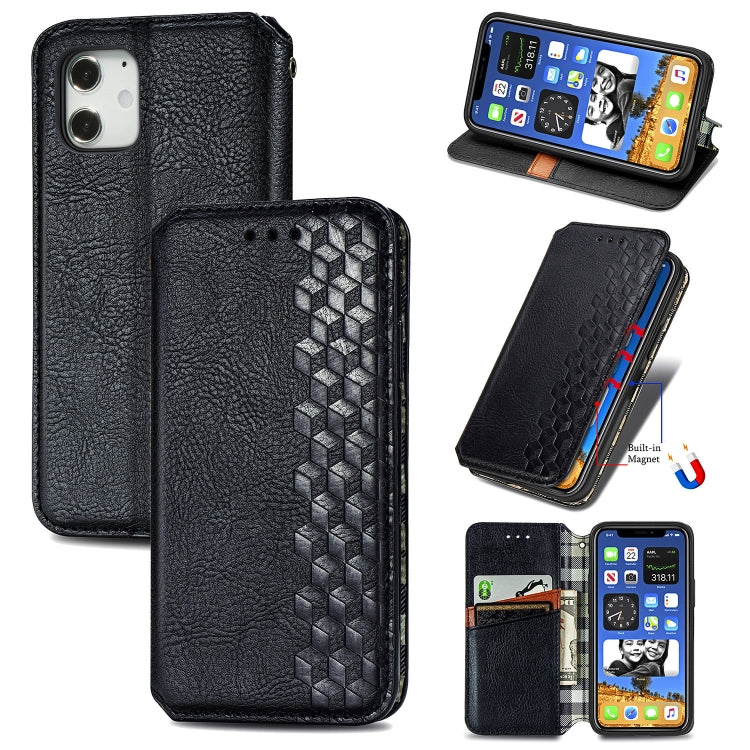 For iPhone 12 mini Cubic Grid Pressed Horizontal Flip Magnetic PU Leather Case with Holder & Card Slots & Wallet(Black) by bashfashion