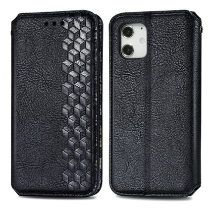 For iPhone 12 mini Cubic Grid Pressed Horizontal Flip Magnetic PU Leather Case with Holder & Card Slots & Wallet(Black) by bashfashion