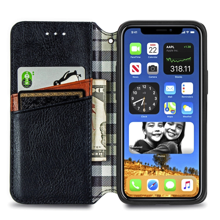 For iPhone 12 mini Cubic Grid Pressed Horizontal Flip Magnetic PU Leather Case with Holder & Card Slots & Wallet(Black) by bashfashion