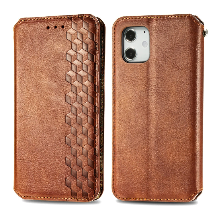 For iPhone 12 mini Cubic Grid Pressed Horizontal Flip Magnetic PU Leather Case with Holder & Card Slots & Wallet(Brown) by bashfashion