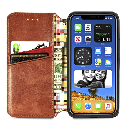 For iPhone 12 mini Cubic Grid Pressed Horizontal Flip Magnetic PU Leather Case with Holder & Card Slots & Wallet(Brown) by bashfashion