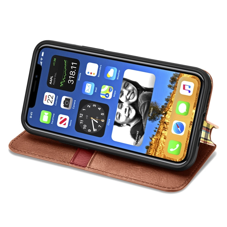 For iPhone 12 mini Cubic Grid Pressed Horizontal Flip Magnetic PU Leather Case with Holder & Card Slots & Wallet(Brown) by bashfashion
