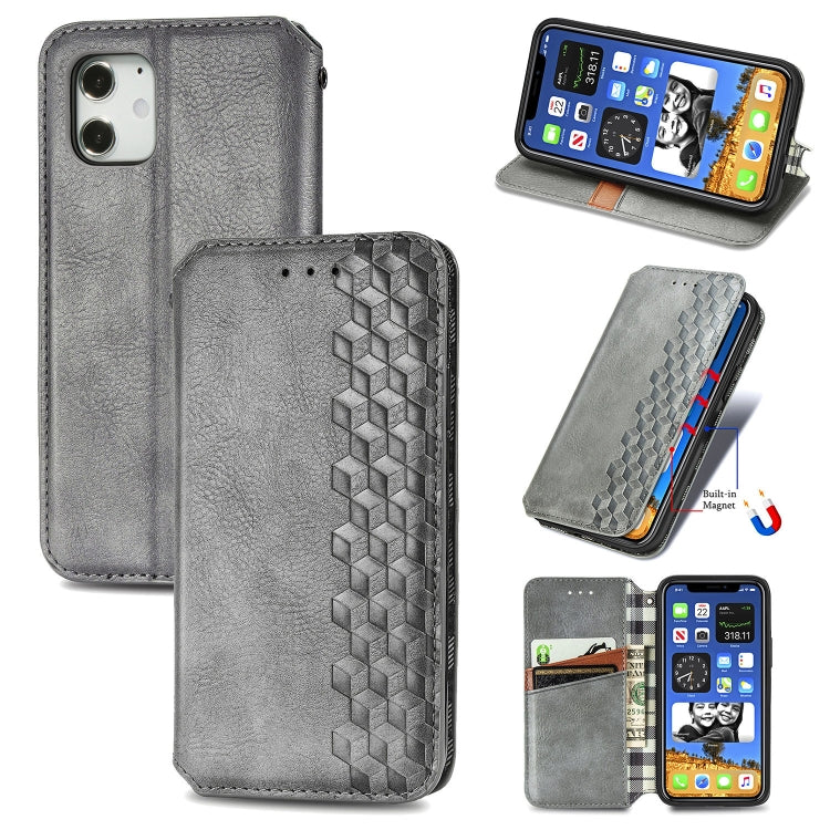 For iPhone 12 mini Cubic Grid Pressed Horizontal Flip Magnetic PU Leather Case with Holder & Card Slots & Wallet(Grey) by bashfashion