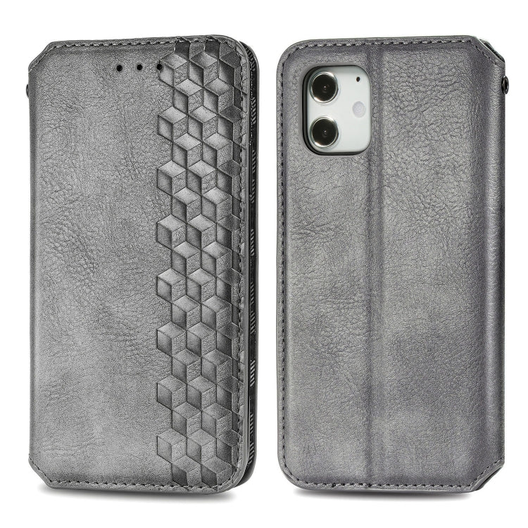 For iPhone 12 mini Cubic Grid Pressed Horizontal Flip Magnetic PU Leather Case with Holder & Card Slots & Wallet(Grey) by bashfashion