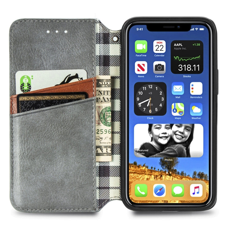 For iPhone 12 mini Cubic Grid Pressed Horizontal Flip Magnetic PU Leather Case with Holder & Card Slots & Wallet(Grey) by bashfashion