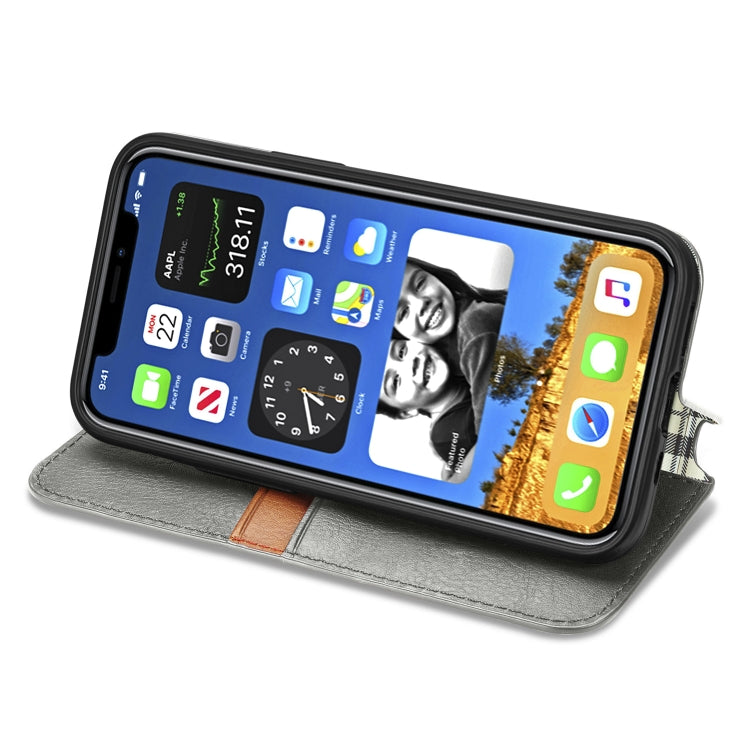 For iPhone 12 mini Cubic Grid Pressed Horizontal Flip Magnetic PU Leather Case with Holder & Card Slots & Wallet(Grey) by bashfashion