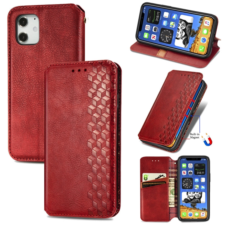For iPhone 12 mini Cubic Grid Pressed Horizontal Flip Magnetic PU Leather Case with Holder & Card Slots & Wallet(Red) by bashfashion