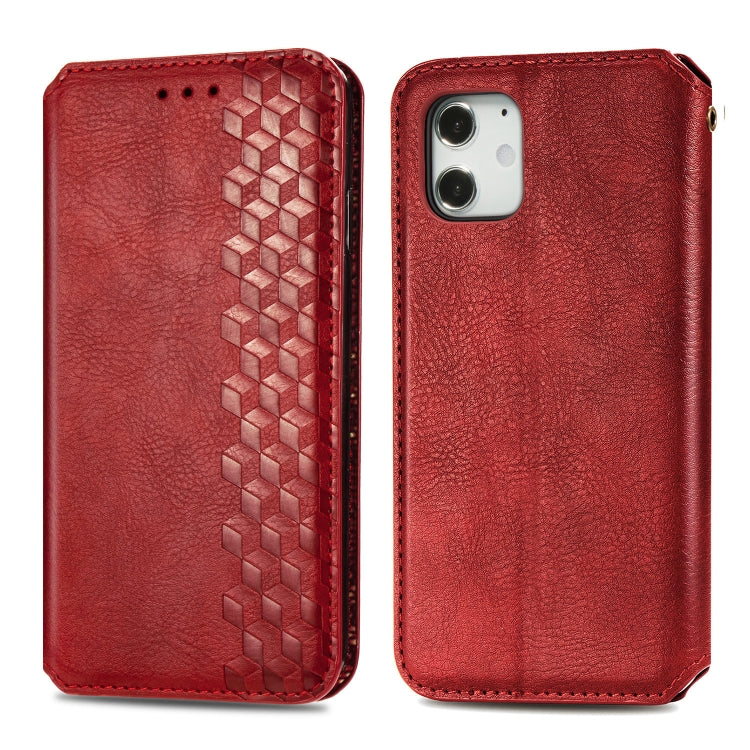 For iPhone 12 mini Cubic Grid Pressed Horizontal Flip Magnetic PU Leather Case with Holder & Card Slots & Wallet(Red) by bashfashion