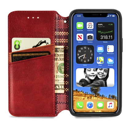 For iPhone 12 mini Cubic Grid Pressed Horizontal Flip Magnetic PU Leather Case with Holder & Card Slots & Wallet(Red) by bashfashion