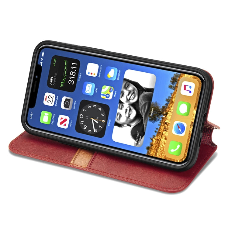 For iPhone 12 mini Cubic Grid Pressed Horizontal Flip Magnetic PU Leather Case with Holder & Card Slots & Wallet(Red) by bashfashion