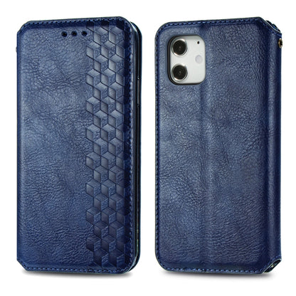 For iPhone 12 mini Cubic Grid Pressed Horizontal Flip Magnetic PU Leather Case with Holder & Card Slots & Wallet(Blue) by bashfashion
