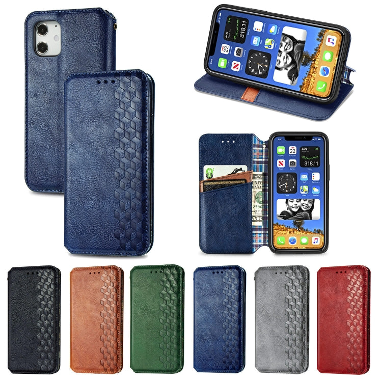 For iPhone 12 mini Cubic Grid Pressed Horizontal Flip Magnetic PU Leather Case with Holder & Card Slots & Wallet(Blue) by bashfashion