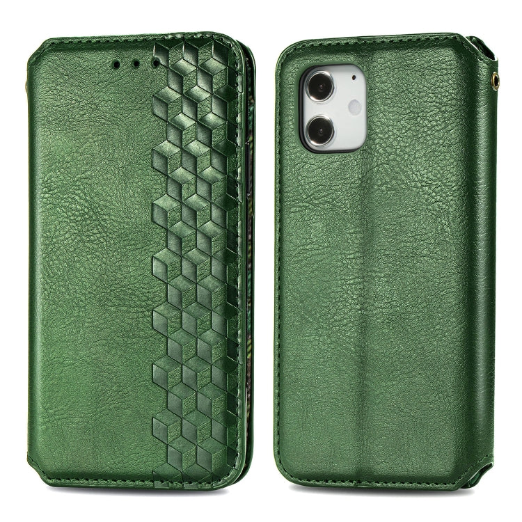 For iPhone 12 mini Cubic Grid Pressed Horizontal Flip Magnetic PU Leather Case with Holder & Card Slots & Wallet(Green) by bashfashion