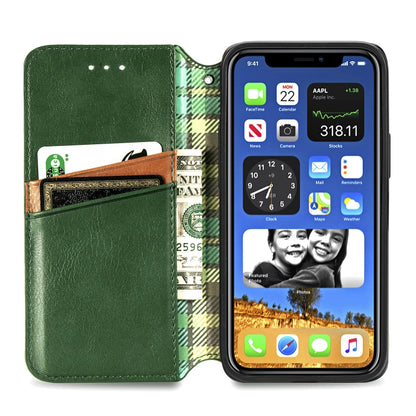 For iPhone 12 mini Cubic Grid Pressed Horizontal Flip Magnetic PU Leather Case with Holder & Card Slots & Wallet(Green) by bashfashion