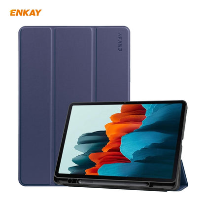 ENKAY ENK-8011 PU Leather + TPU Smart Case with Pen Slot for Samsung Galaxy Tab S8 / Galaxy Tab S7 11.0 T870 / T875(Dark Blue) by ENKAY