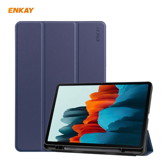 ENKAY ENK-8011 PU Leather + TPU Smart Case with Pen Slot for Samsung Galaxy Tab S8 / Galaxy Tab S7 11.0 T870 / T875(Dark Blue) by ENKAY