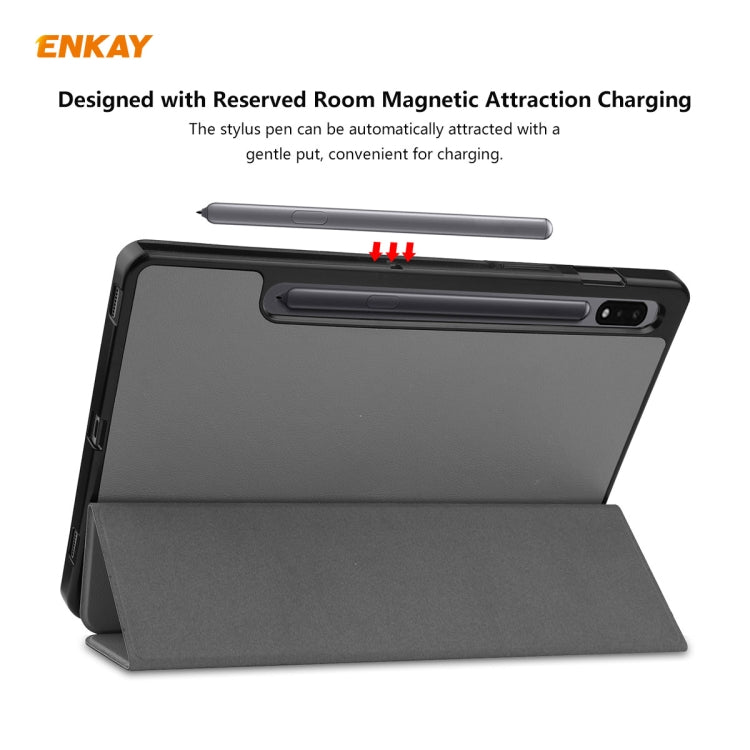 ENKAY ENK-8011 PU Leather + TPU Smart Case with Pen Slot for Samsung Galaxy Tab S8 / Galaxy Tab S7 11.0 T870 / T875(Grey) by ENKAY