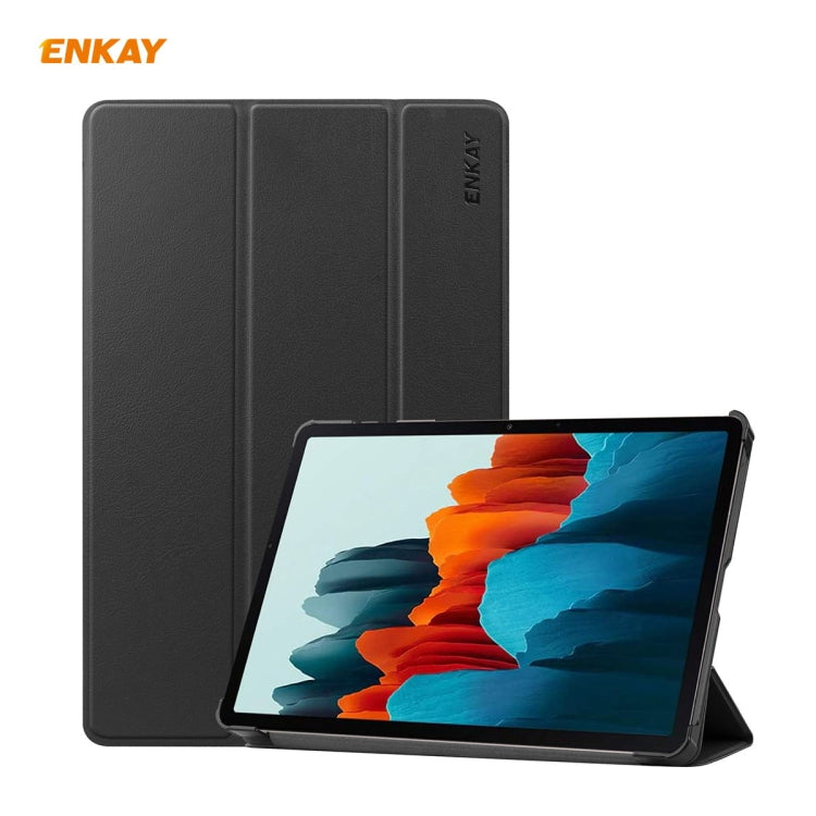 ENKAY ENK-8010 PU Leather + Plastic Smart Case with Three-folding Holder for Samsung Galaxy Tab S8 / Galaxy Tab S7 11.0 T870 / T875(Black) by ENKAY