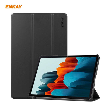 ENKAY ENK-8010 PU Leather + Plastic Smart Case with Three-folding Holder for Samsung Galaxy Tab S8 / Galaxy Tab S7 11.0 T870 / T875(Black) by ENKAY
