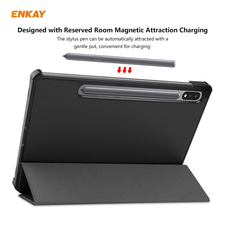 ENKAY ENK-8010 PU Leather + Plastic Smart Case with Three-folding Holder for Samsung Galaxy Tab S8 / Galaxy Tab S7 11.0 T870 / T875(Black) by ENKAY