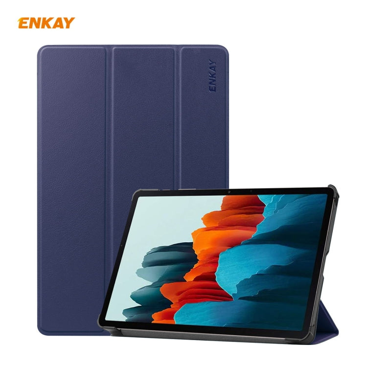 ENKAY ENK-8010 PU Leather + Plastic Smart Case with Three-folding Holder for Samsung Galaxy Tab S8 / Galaxy Tab S7 11.0 T870 / T875(Dark Blue) by ENKAY
