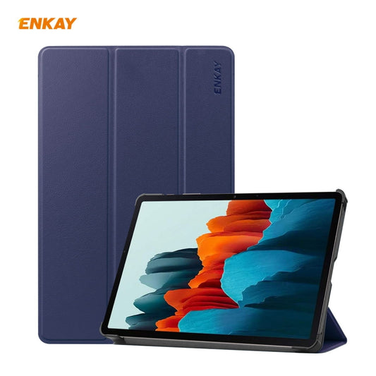 ENKAY ENK-8010 PU Leather + Plastic Smart Case with Three-folding Holder for Samsung Galaxy Tab S8 / Galaxy Tab S7 11.0 T870 / T875(Dark Blue) by ENKAY