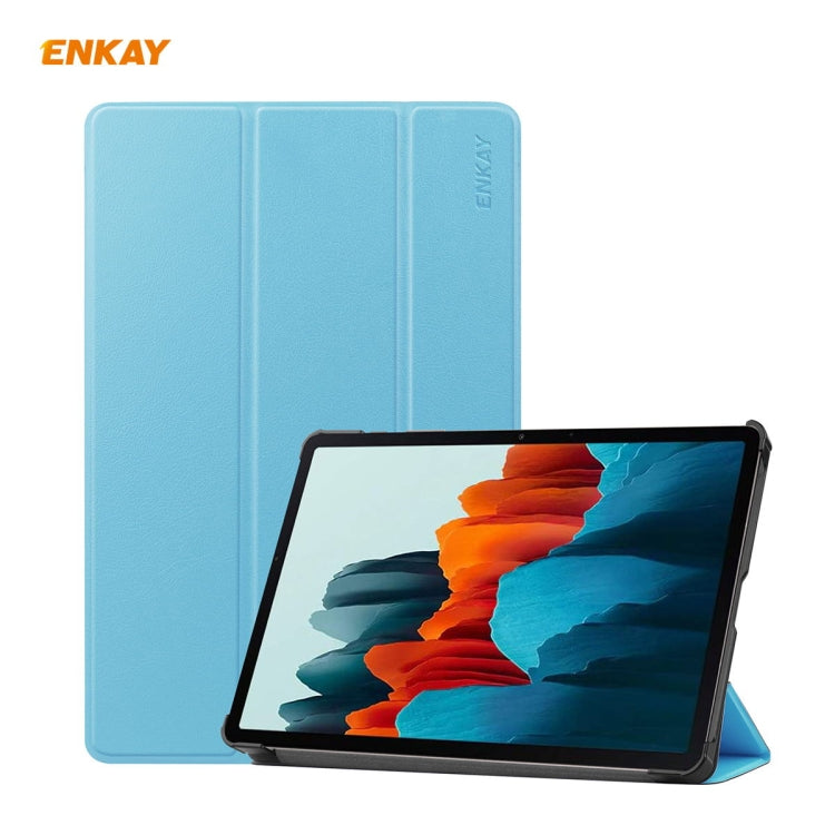 ENKAY ENK-8010 PU Leather + Plastic Smart Case with Three-folding Holder for Samsung Galaxy Tab S8 / Galaxy Tab S7 11.0 T870 / T875(Light Blue) by ENKAY