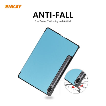 ENKAY ENK-8010 PU Leather + Plastic Smart Case with Three-folding Holder for Samsung Galaxy Tab S8 / Galaxy Tab S7 11.0 T870 / T875(Light Blue) by ENKAY