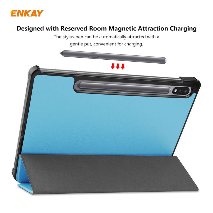 ENKAY ENK-8010 PU Leather + Plastic Smart Case with Three-folding Holder for Samsung Galaxy Tab S8 / Galaxy Tab S7 11.0 T870 / T875(Light Blue) by ENKAY