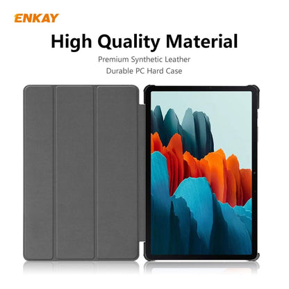 ENKAY ENK-8010 PU Leather + Plastic Smart Case with Three-folding Holder for Samsung Galaxy Tab S8 / Galaxy Tab S7 11.0 T870 / T875(Light Blue) by ENKAY
